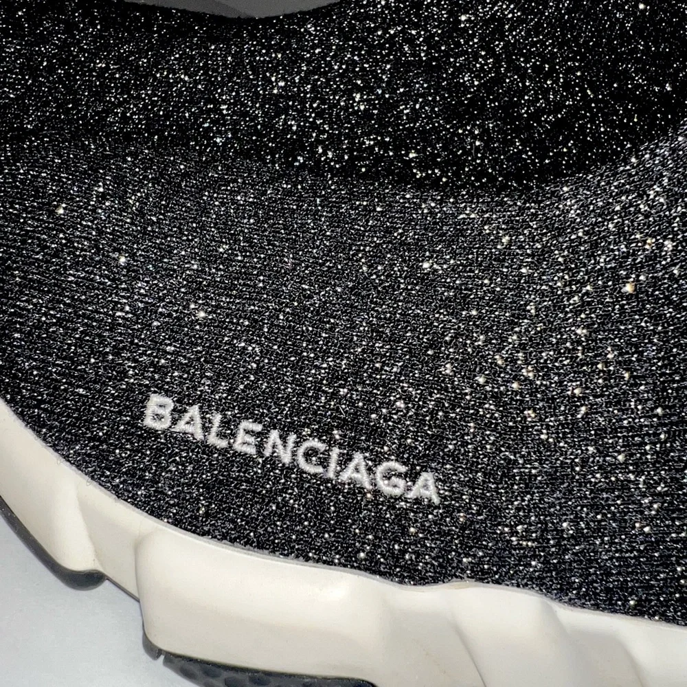 Balenciaga Women Speed Sock Trainer Black Sparkle Runner Sneakers - Picture 4 of 6